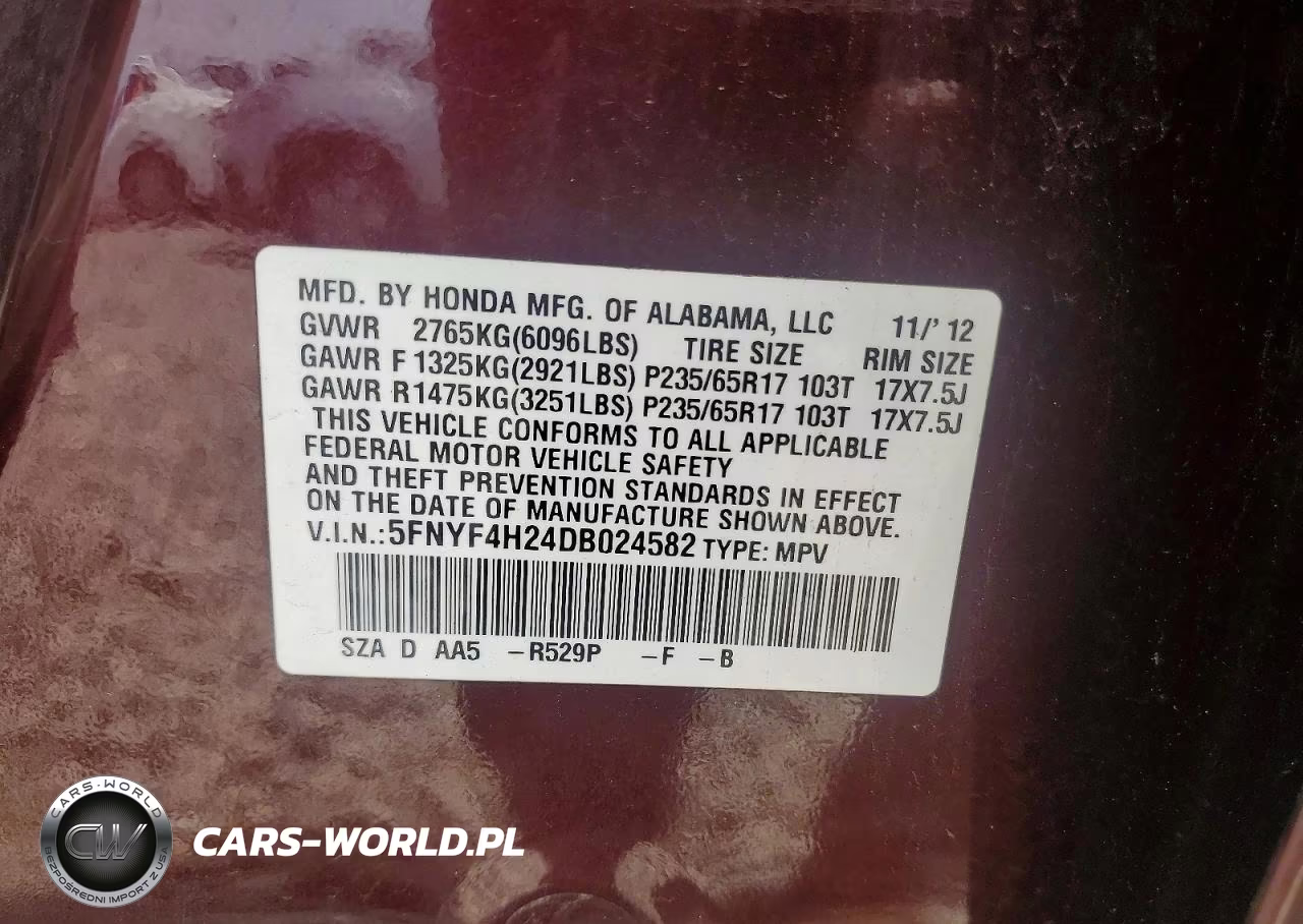 2013 Honda Pilot Lx VIN:5FNYF4H24DB024582 - 13