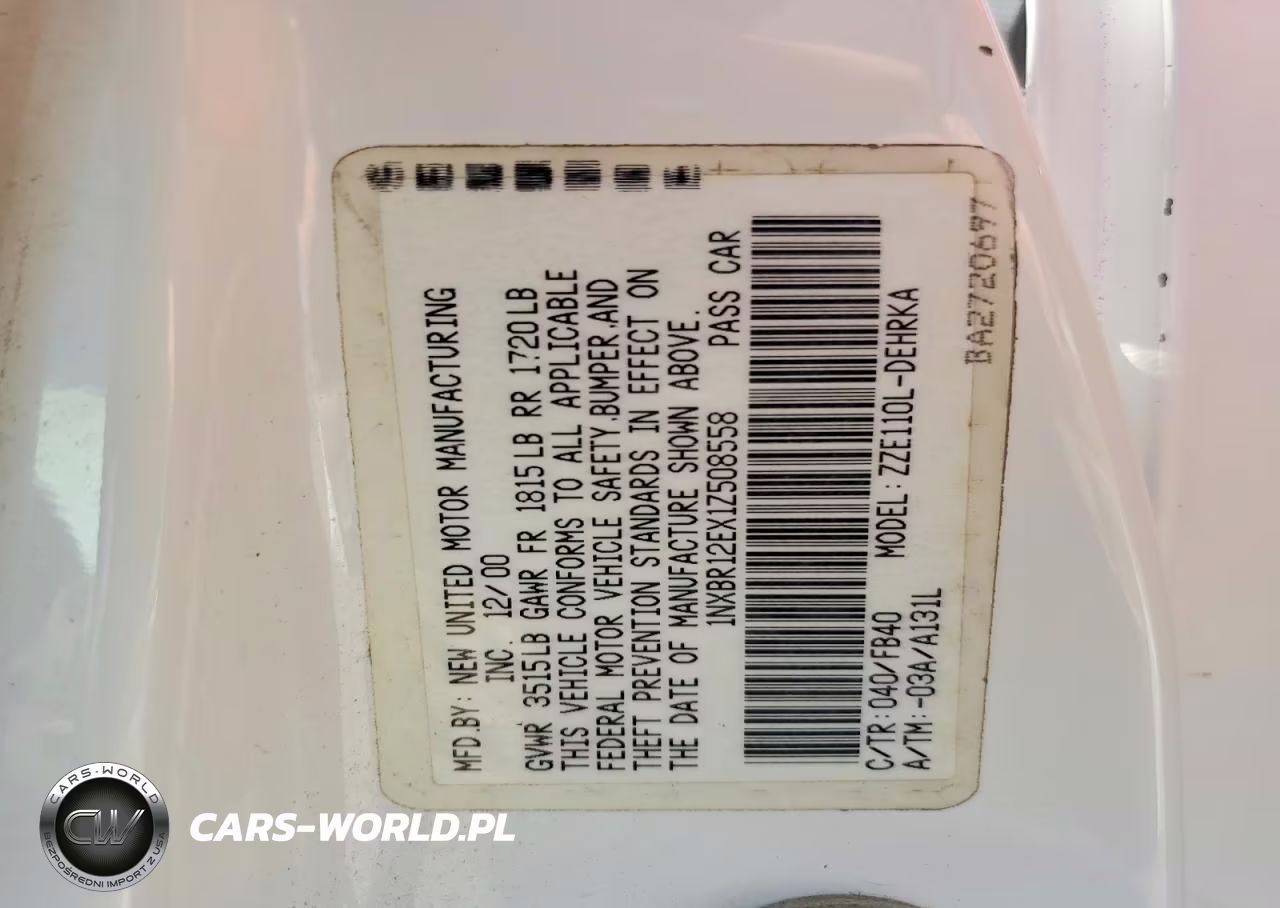 2001 Toyota 0125 VIN:1NXBR12EX1Z508558 - 12