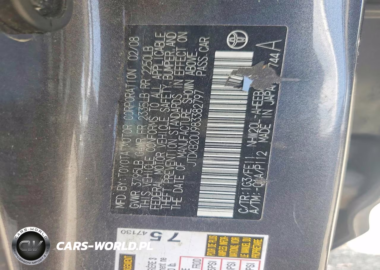 2008 Toyota Prius Base VIN:JTDKB20U983382797 - 12
