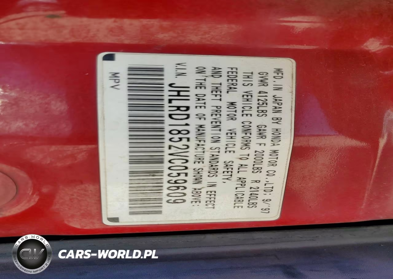 1997 Honda Cr-V Lx VIN:JHLRD1852VC059609 - 13