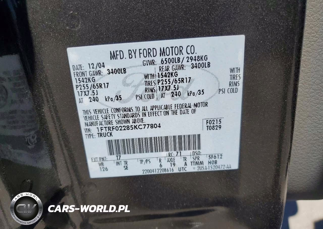 2005 Ford F150 VIN:1FTRF02285KC77804 - 12