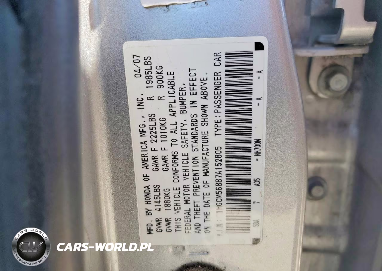2007 Honda Accord Ex VIN:1HGCM56887A152805 - 12
