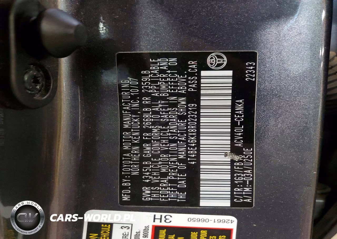 2008 Toyota Camry Le VIN:4T4BE46KX8R023219 - 12