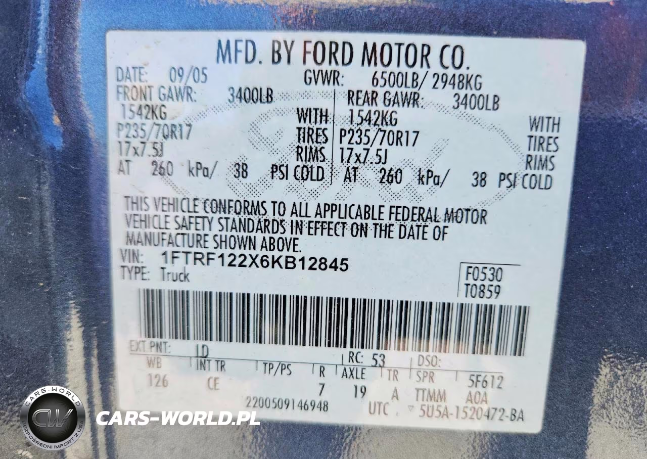 2006 Ford F150 VIN:1FTRF122X6KB12845 - 12