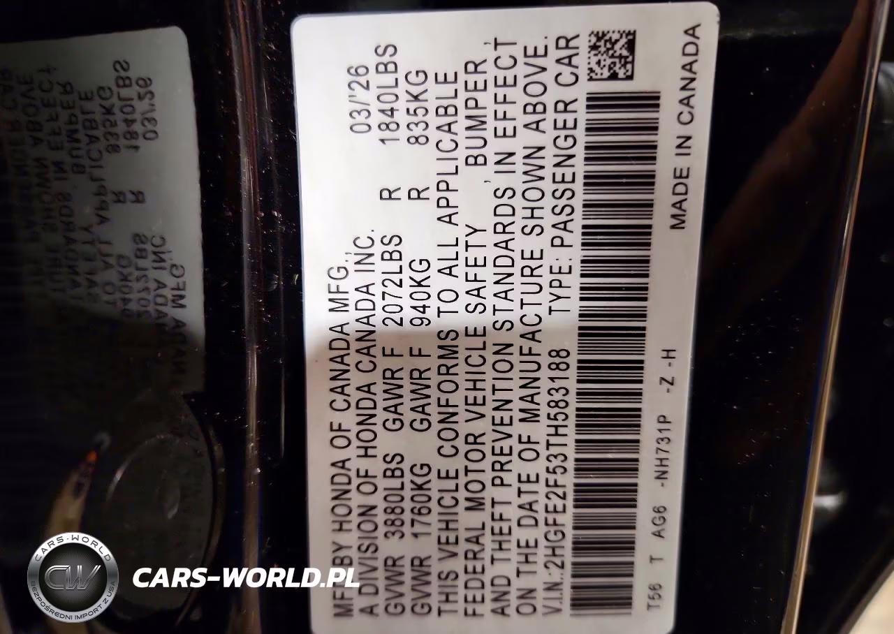 2026 Honda Civic Sport VIN:2HGFE2F53TH583188 - 12
