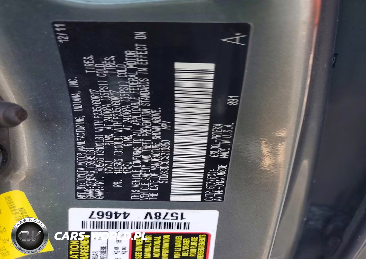 2012 Toyota Sienna Le VIN:5TDKK3DC0CS210950 - 12