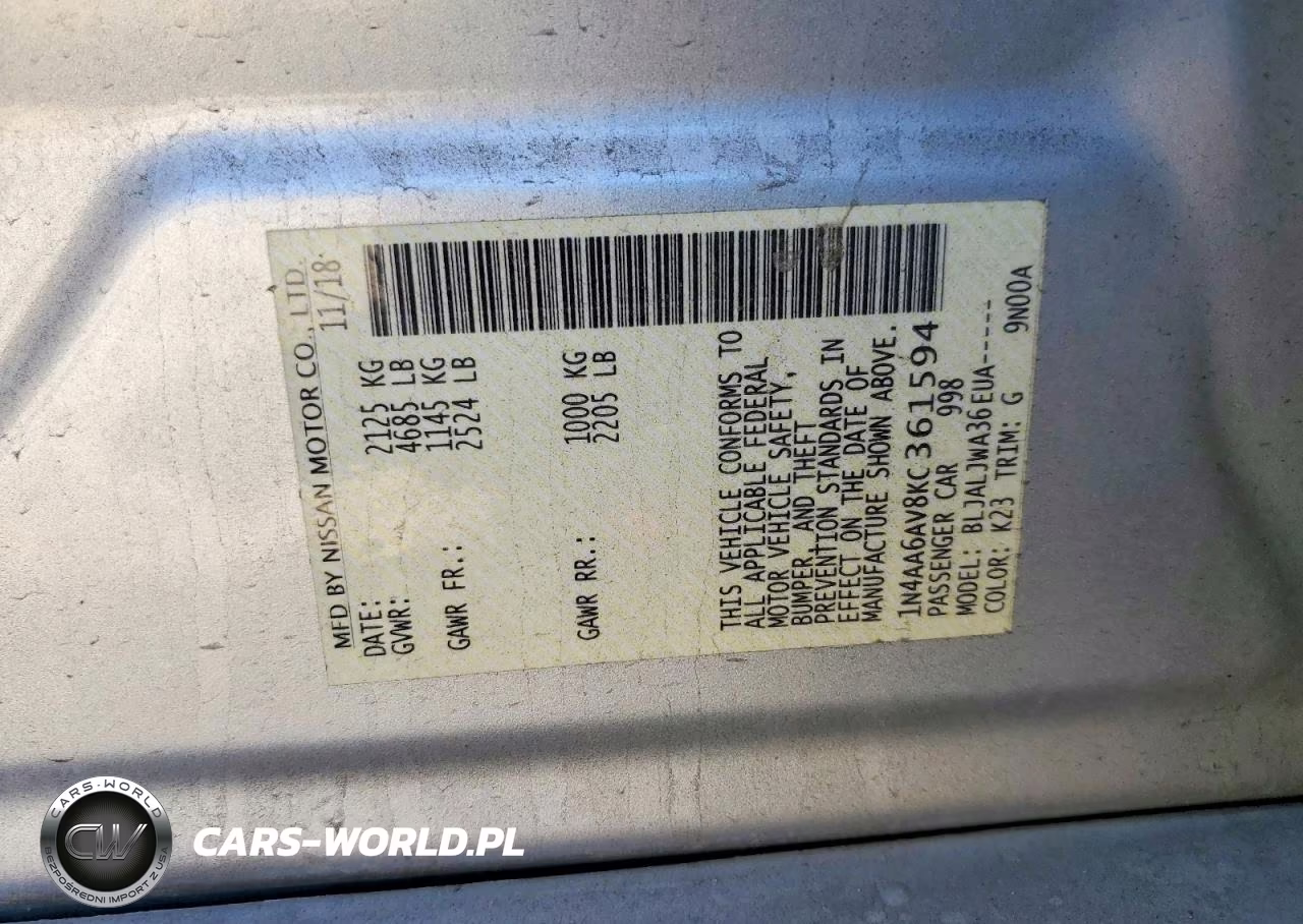 2019 Nissan Maxima 3.5 Sv VIN:1N4AA6AV8KC361594 - 12