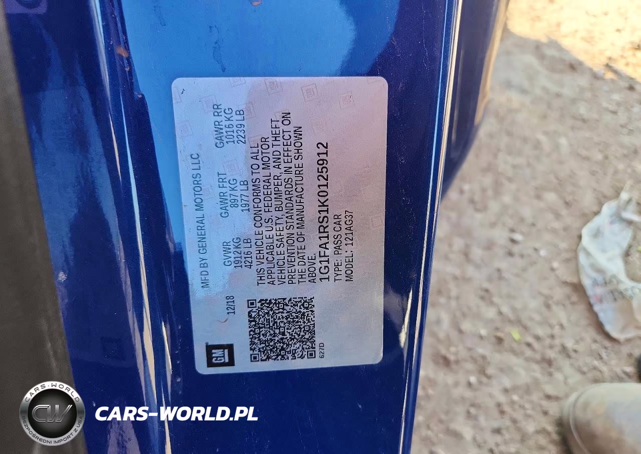 2019 Chevrolet Camaro Ls VIN:1G1FA1RS1K0125912 - 12