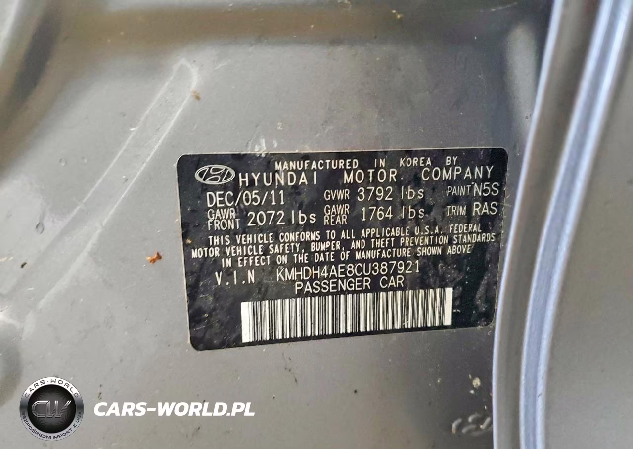 2012 Hyundai Elantra Gls VIN:KMHDH4AE8CU387921 - 12