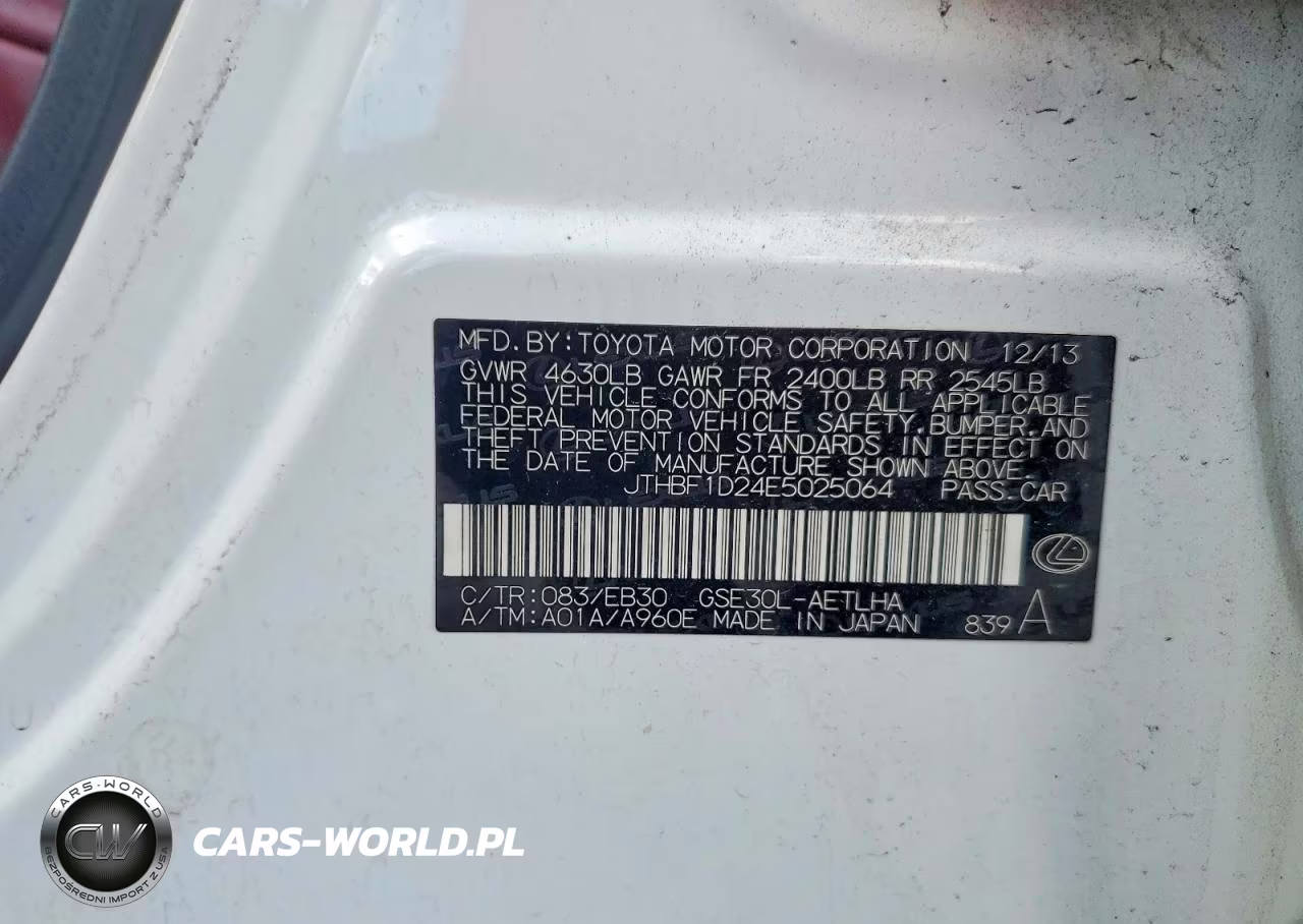 2014 Lexus Is 250 VIN:JTHBF1D24E5025064 - 12