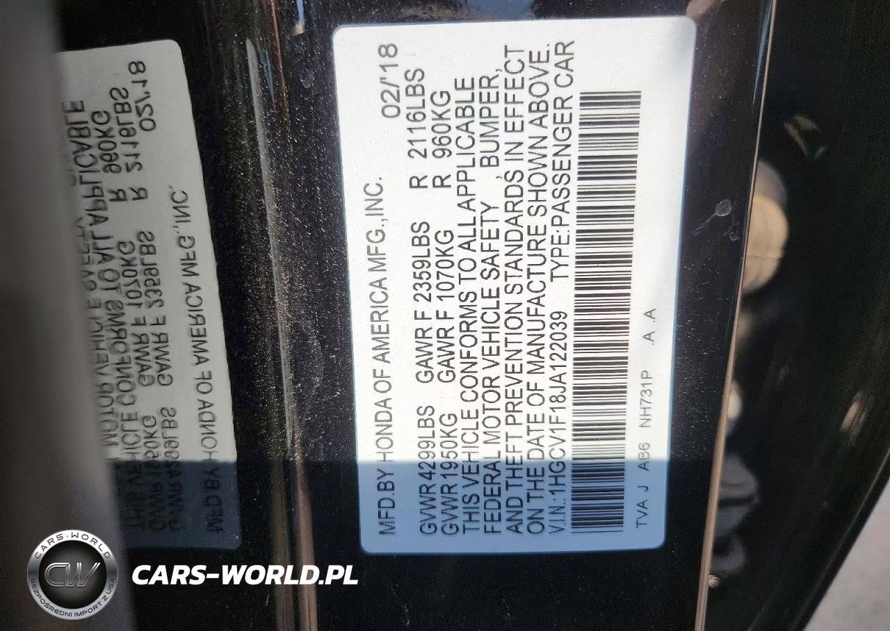 2018 Honda Accord Lx VIN:1HGCV1F18JA122039 - 12