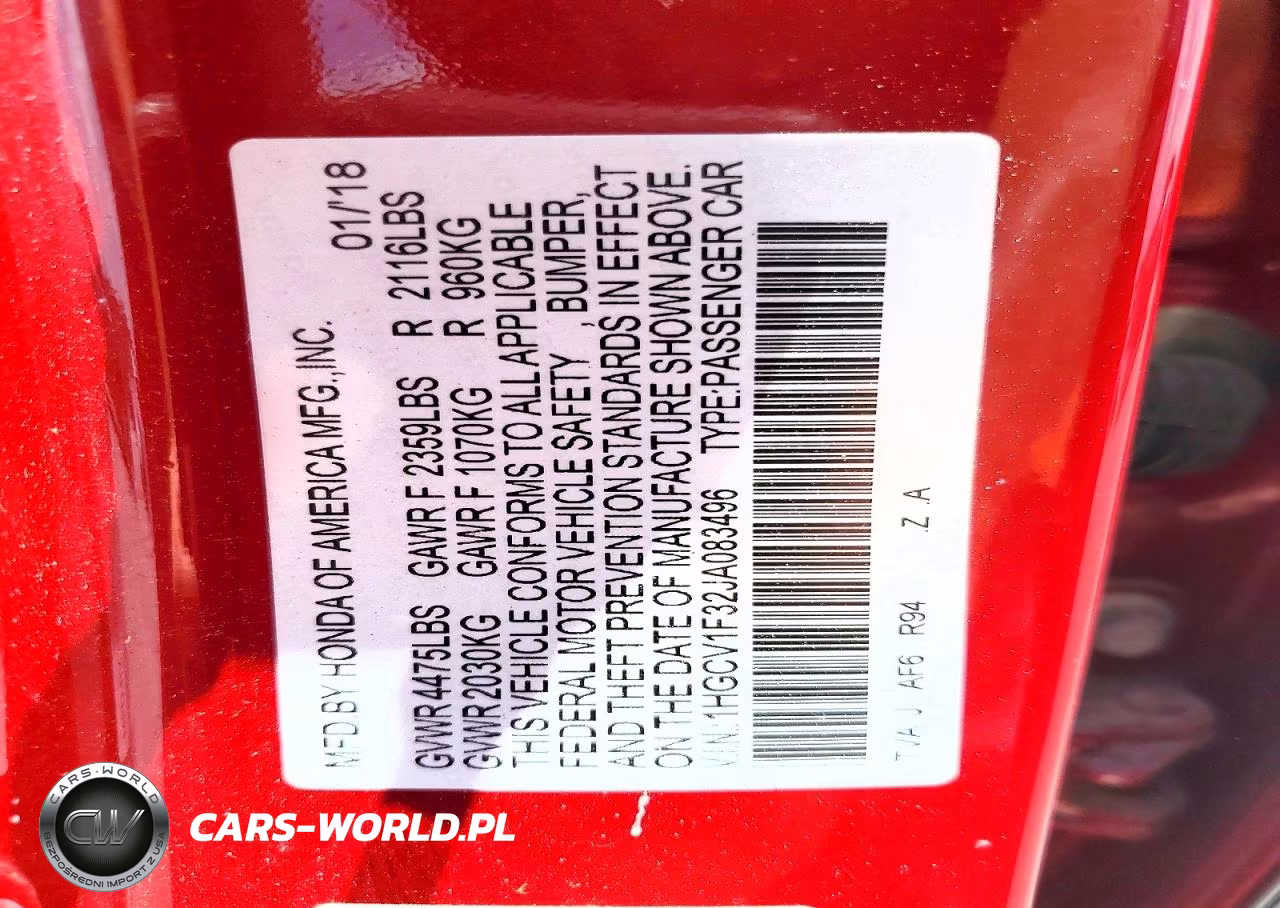 2018 Honda Accord Sport VIN:1HGCV1F32JA083496 - 12