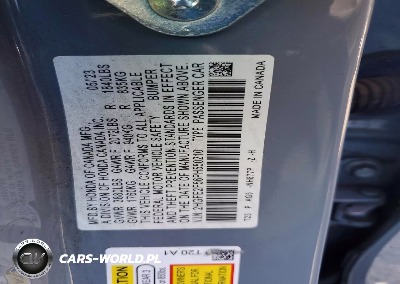 2023 Honda Civic Sport VIN:2HGFE2F56PH550210 - 12