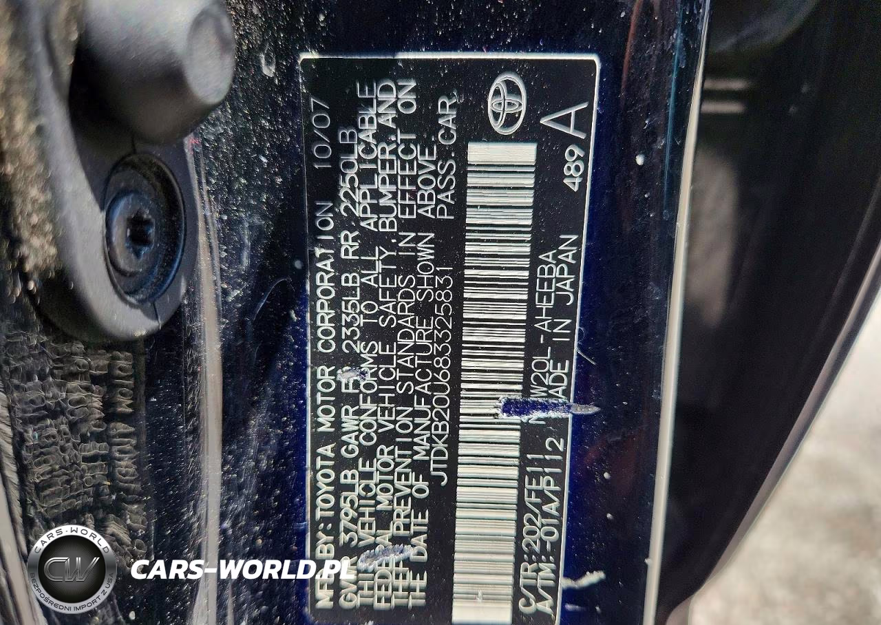 2008 Toyota Prius Base VIN:JTDKB20U683325831 - 12