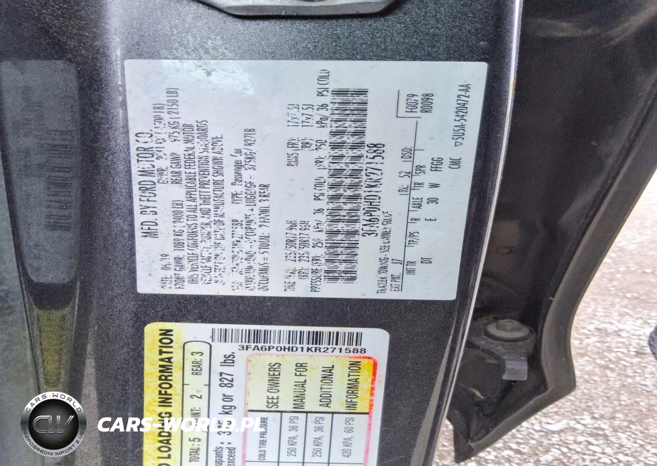 2019 Ford Fusion Se VIN:3FA6P0HD1KR271588 - 12