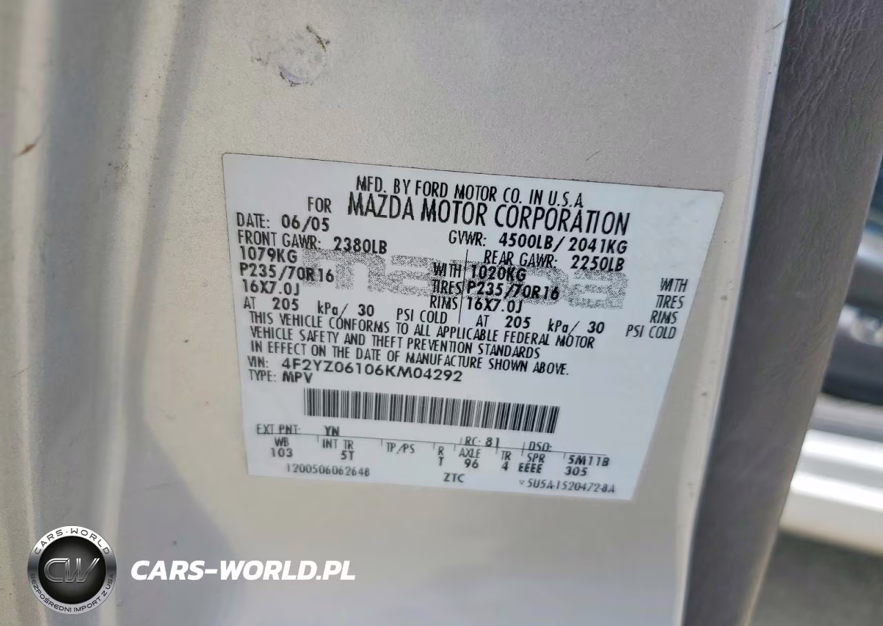 2006 Mazda Tribute S VIN:4F2YZ06106KM04292 - 12