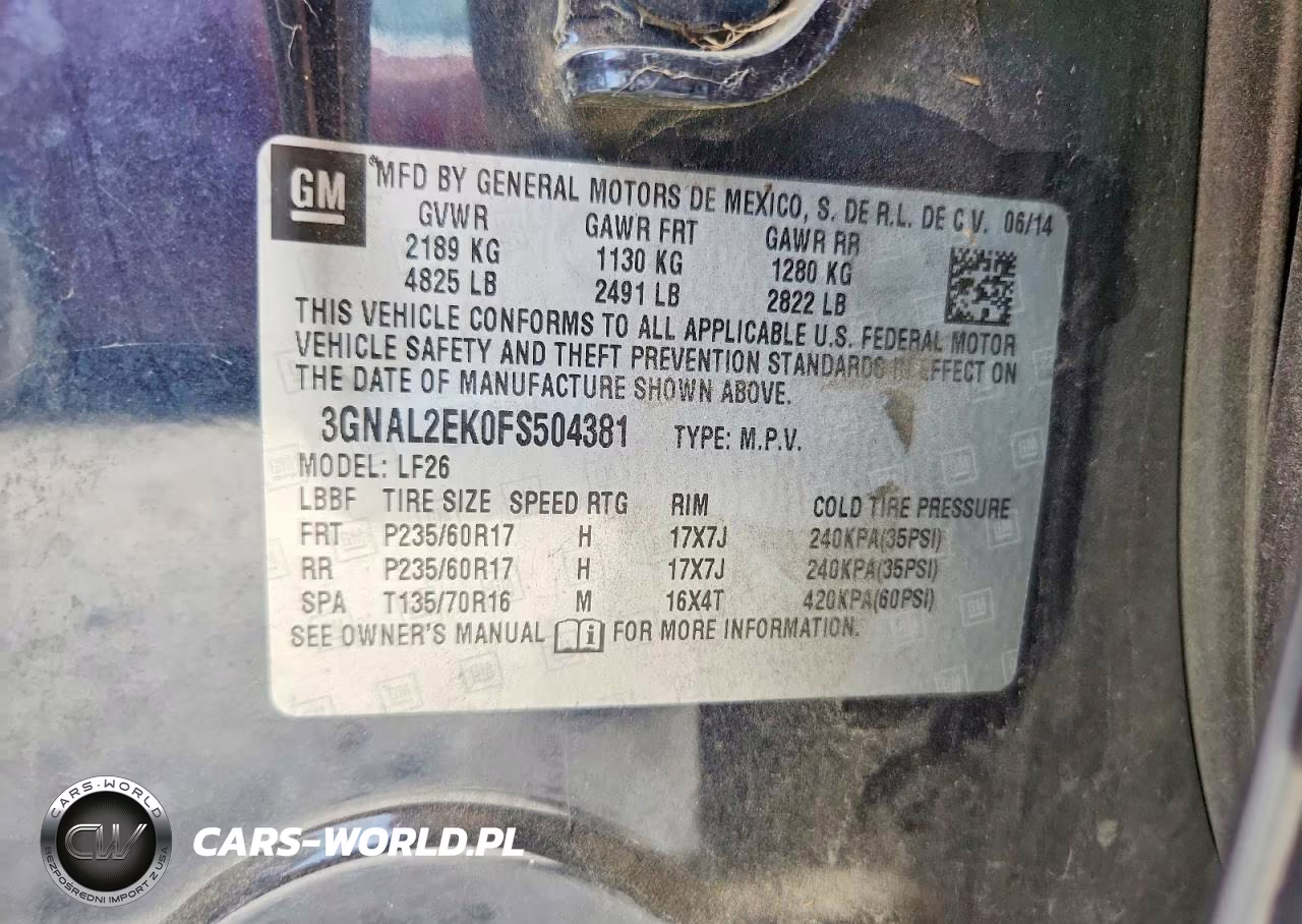 2015 Chevrolet Captiva Ls VIN:3GNAL2EK0FS504381 - 13