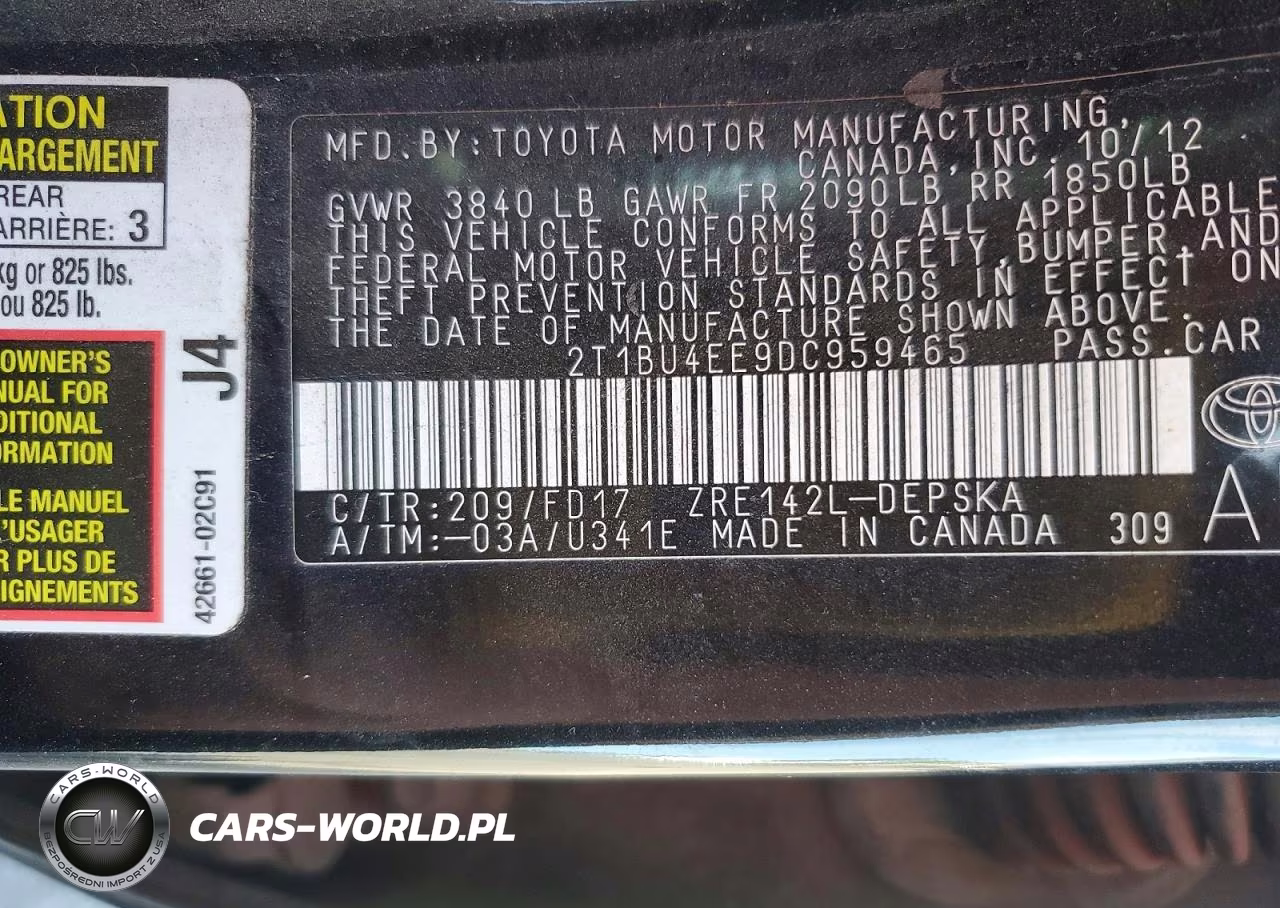 2013 Toyota Corolla S VIN:2T1BU4EE9DC959465 - 12