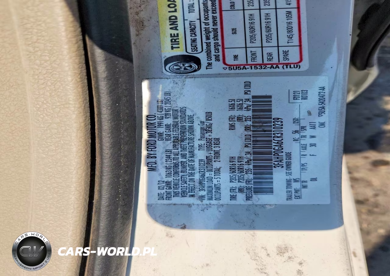 2012 Ford Fusion S VIN:3FAHP0GA6CR310239 - 12