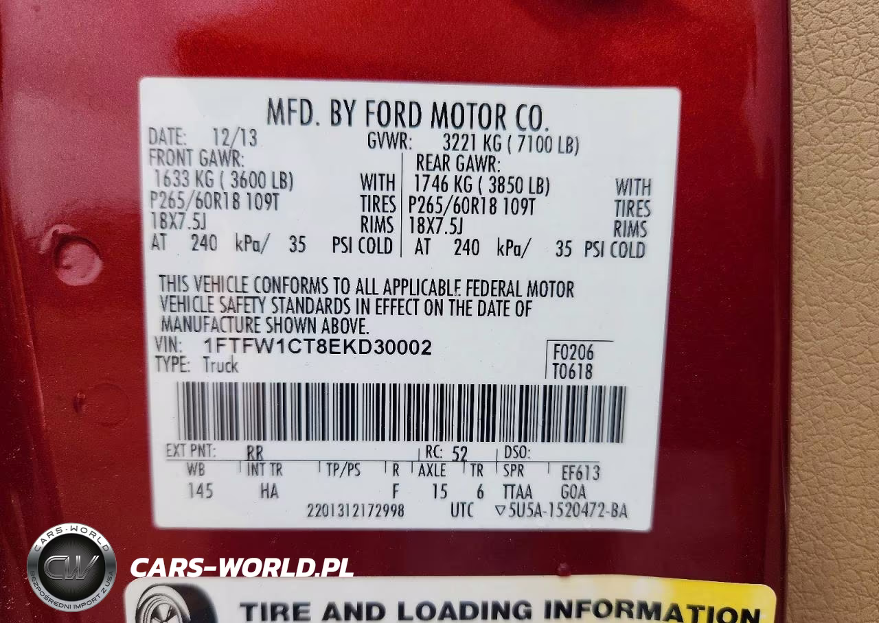 2014 Ford F150 Supercrew VIN:1FTFW1CT8EKD30002 - 12