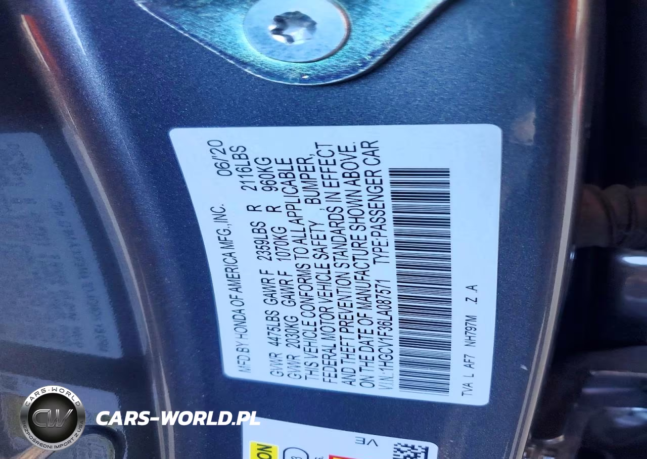 2020 Honda Accord Sport VIN:1HGCV1F36LA087571 - 12