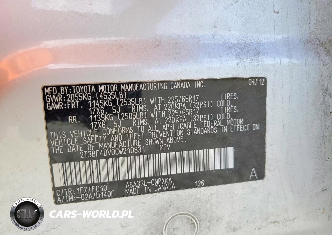 2012 Toyota Rav4 Base VIN:2T3BF4DV0CW210831 - 13