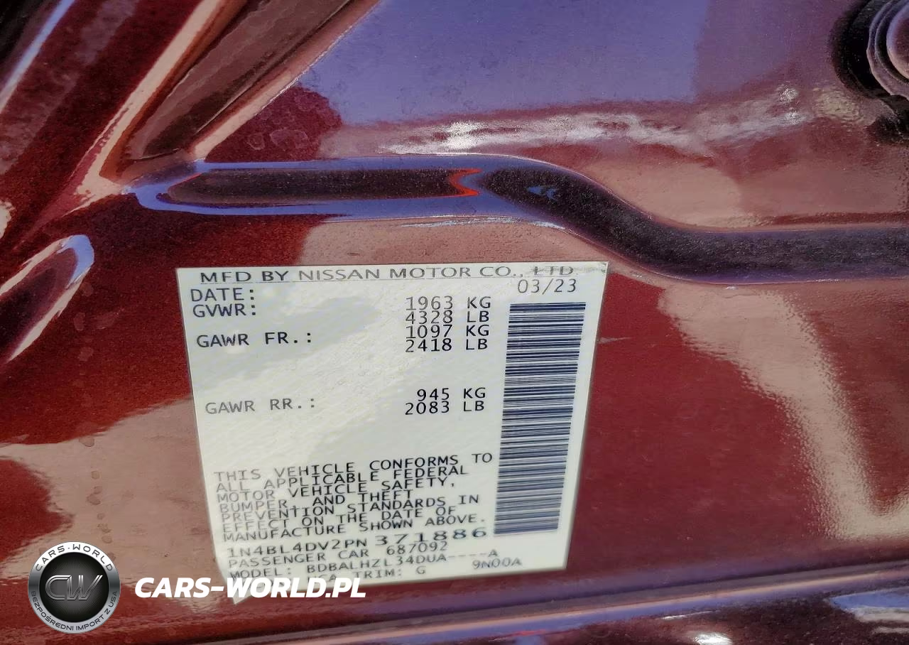 2023 Nissan Altima Sv VIN:1N4BL4DV2PN371886 - 13