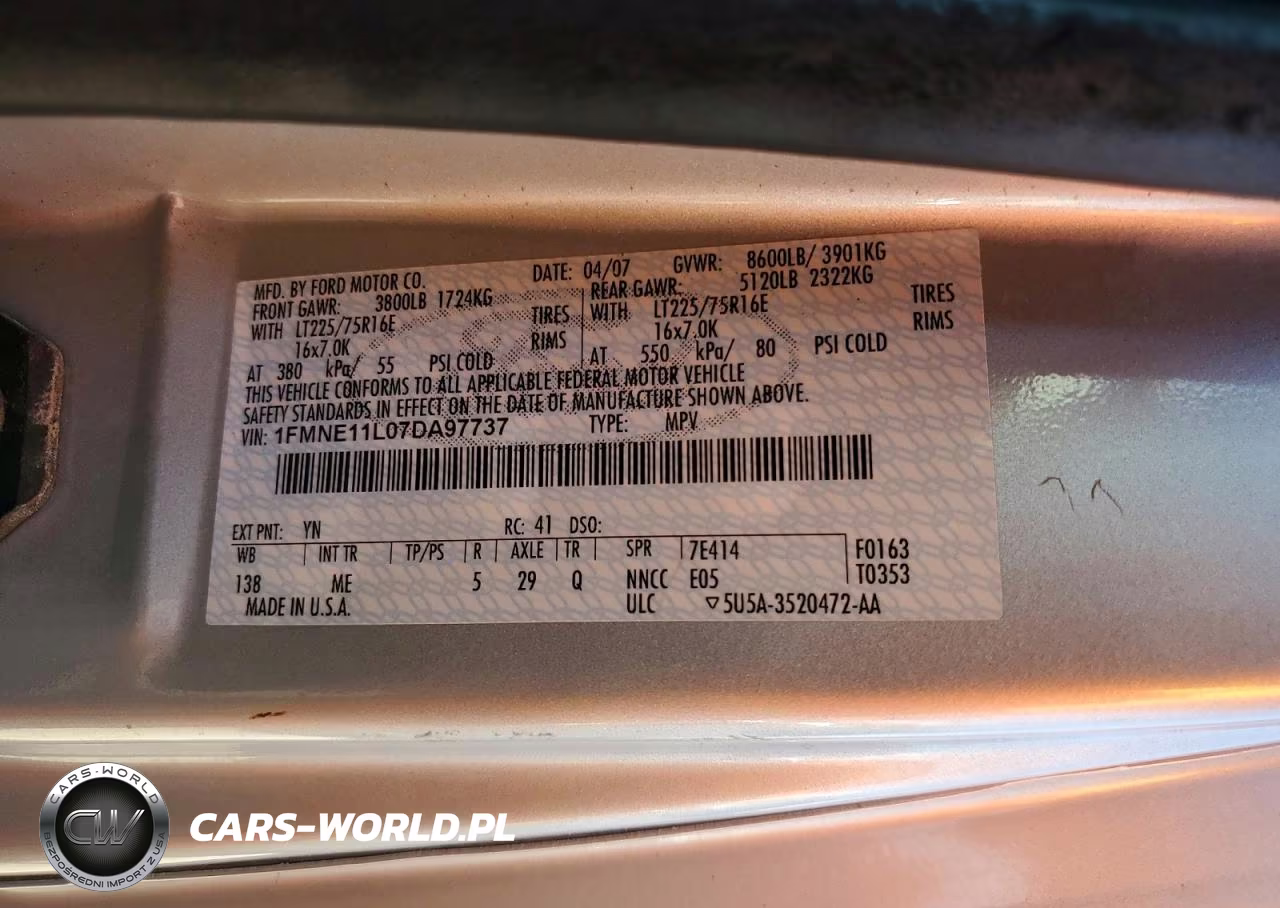 2007 Ford Econoline E150 Wagon VIN:1FMNE11L07DA97737 - 13