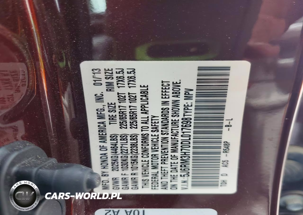 2013 Honda Cr-V Exl VIN:5J6RM3H70DL017698 - 12