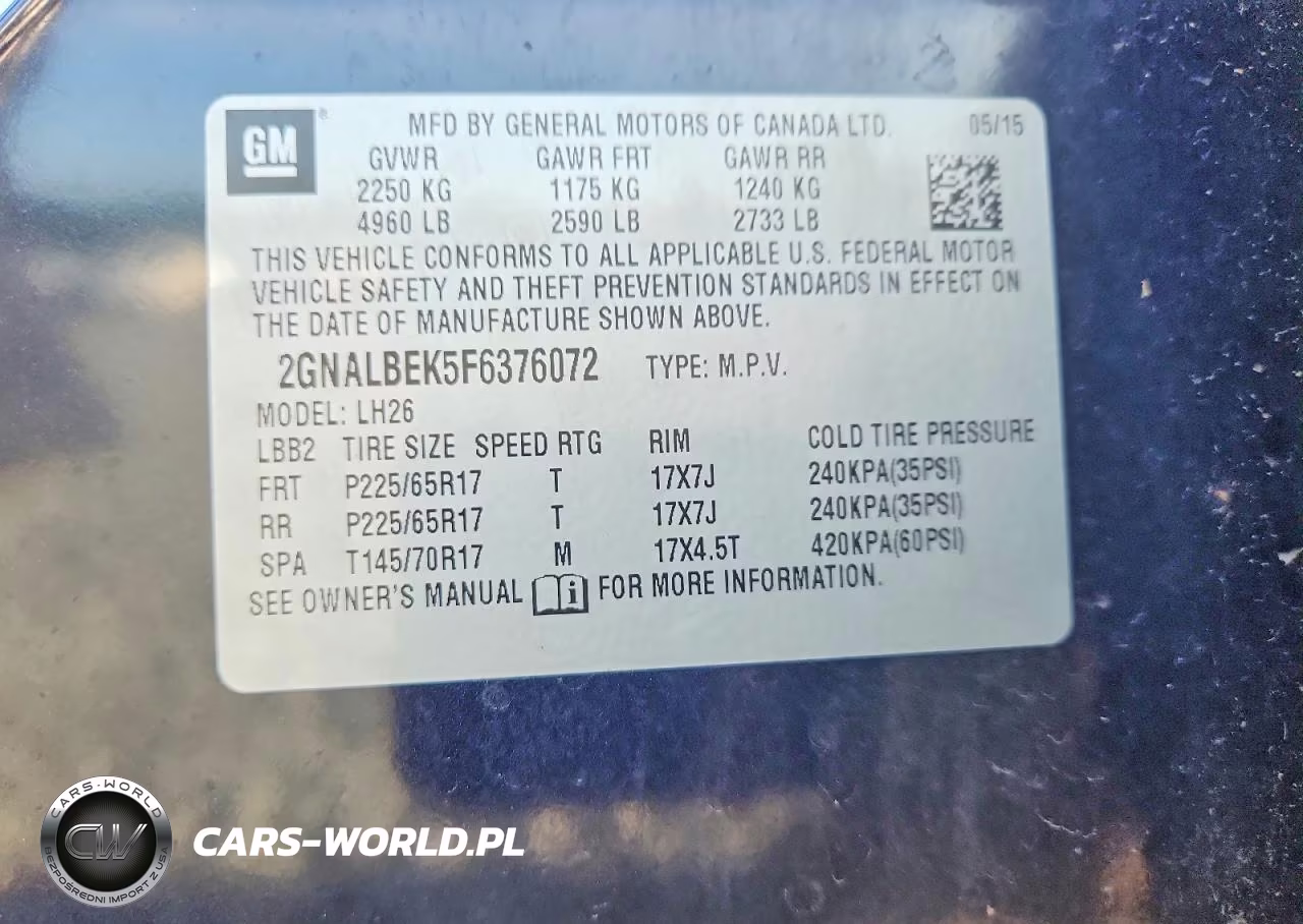 2015 Chevrolet Equinox Lt VIN:2GNALBEK5F6376072 - 13