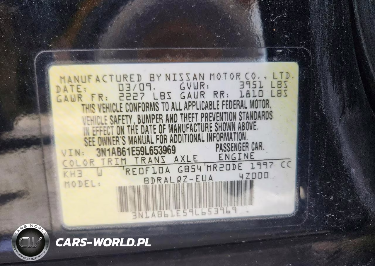 2009 Nissan Sentra 2.0 VIN:3N1AB61E59L653969 - 12