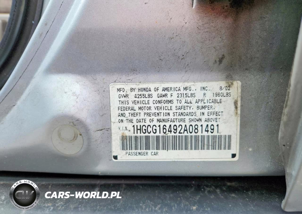 2002 Honda Accord Lx VIN:1HGCG16492A081491 - 12