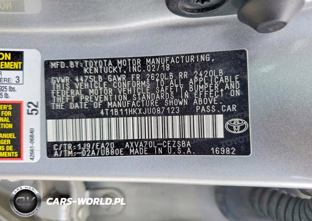 2018 Toyota Camry Se VIN:4T1B11HKXJU087123 - 12