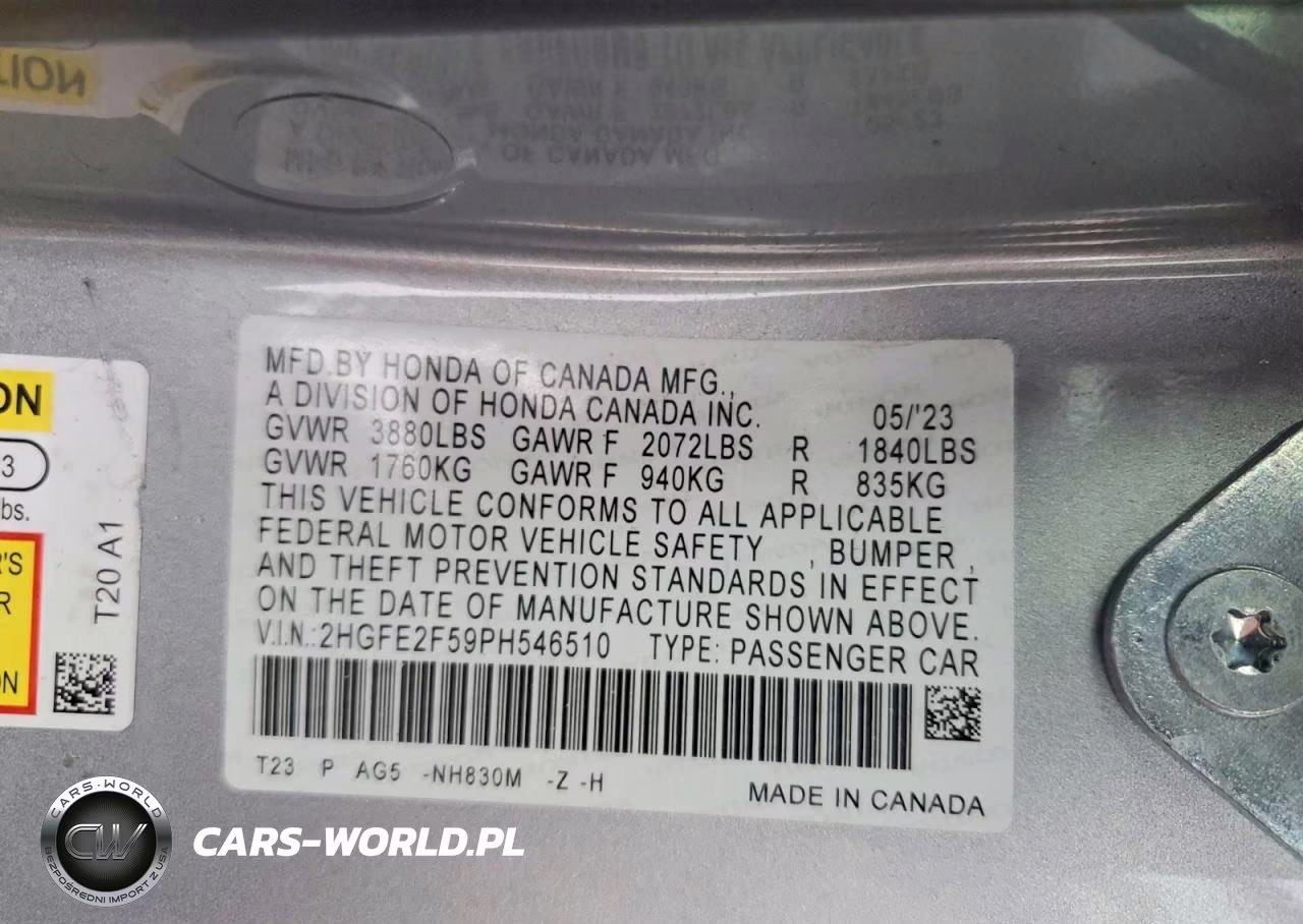 2023 Honda Civic Sport VIN:2HGFE2F59PH546510 - 12