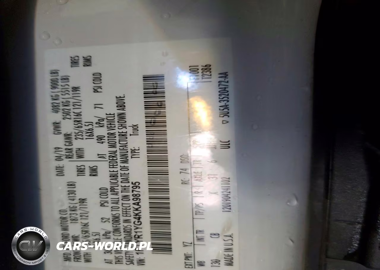 2019 Ford Transit T-250 VIN:1FTYR1YG4KKA98795 - 12