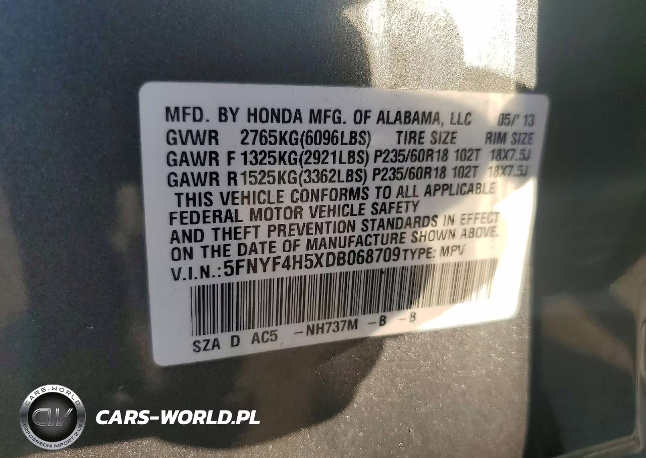 2013 Honda Pilot Exl VIN:5FNYF4H5XDB068709 - 13