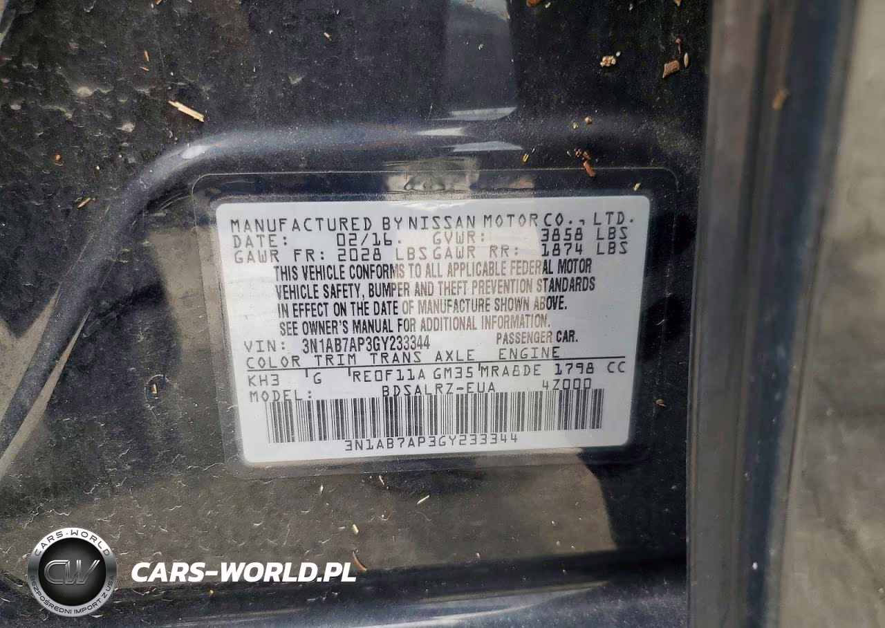 2016 Nissan Sentra Sr VIN:3N1AB7AP3GY233344 - 12