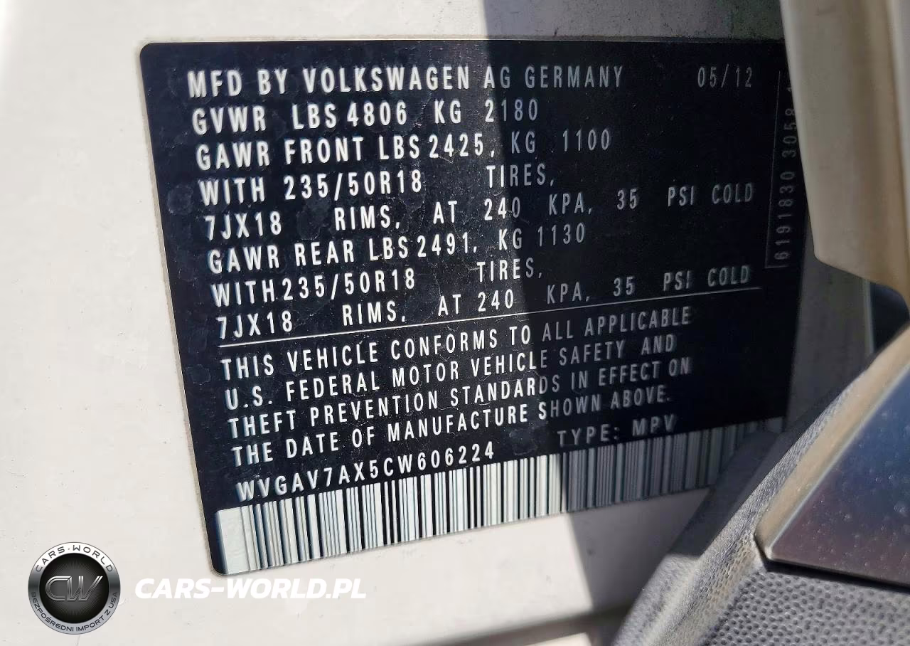 2012 Volkswagen Tiguan S VIN:WVGAV7AX5CW606224 - 13