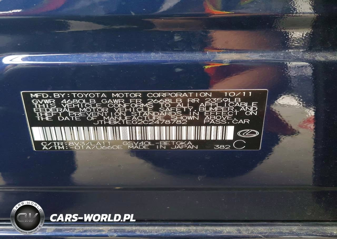 2012 Lexus Es 350 VIN:JTHBK1EG2C2478782 - 13