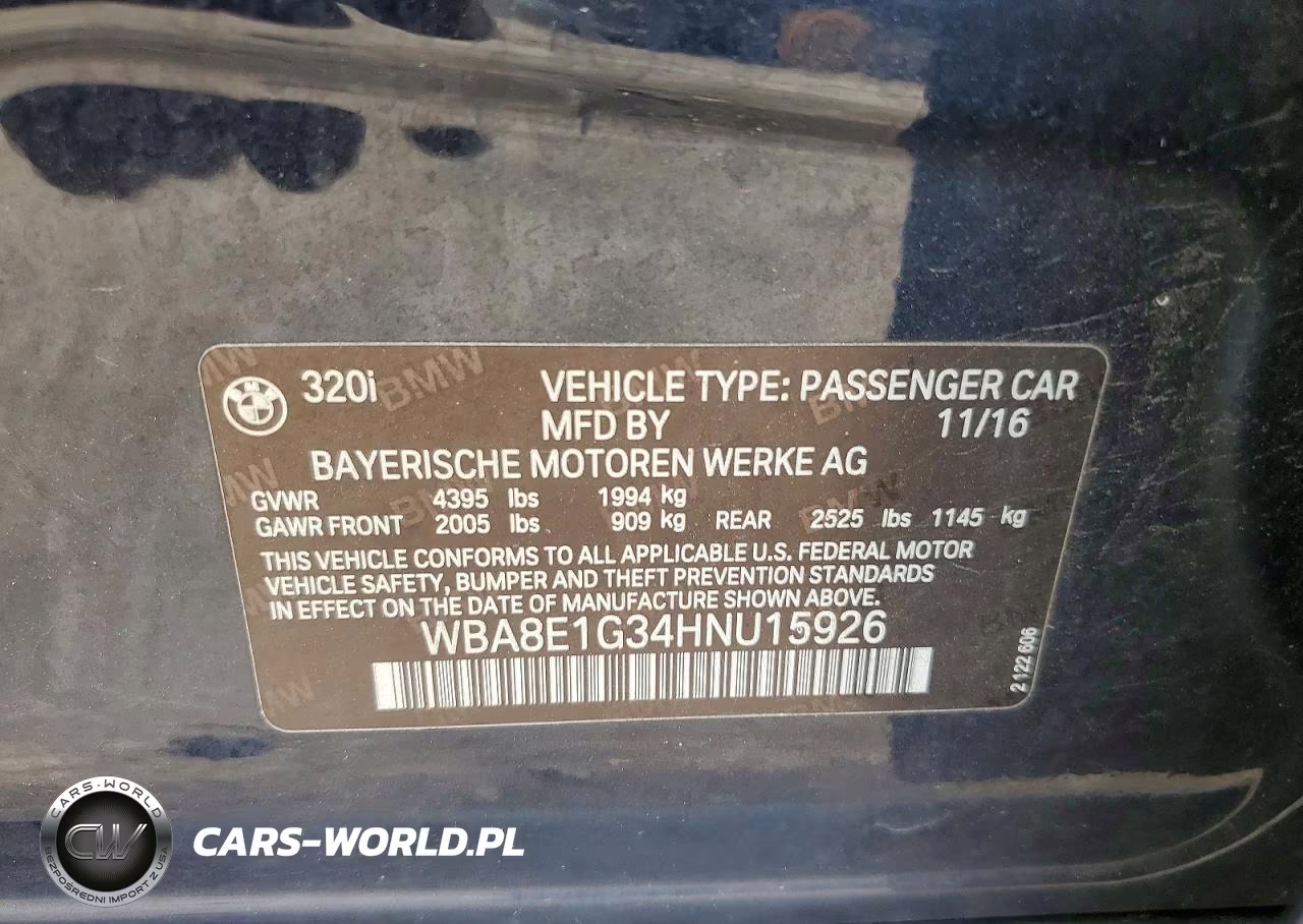2017 BMW 320 I VIN:WBA8E1G34HNU15926 - 12