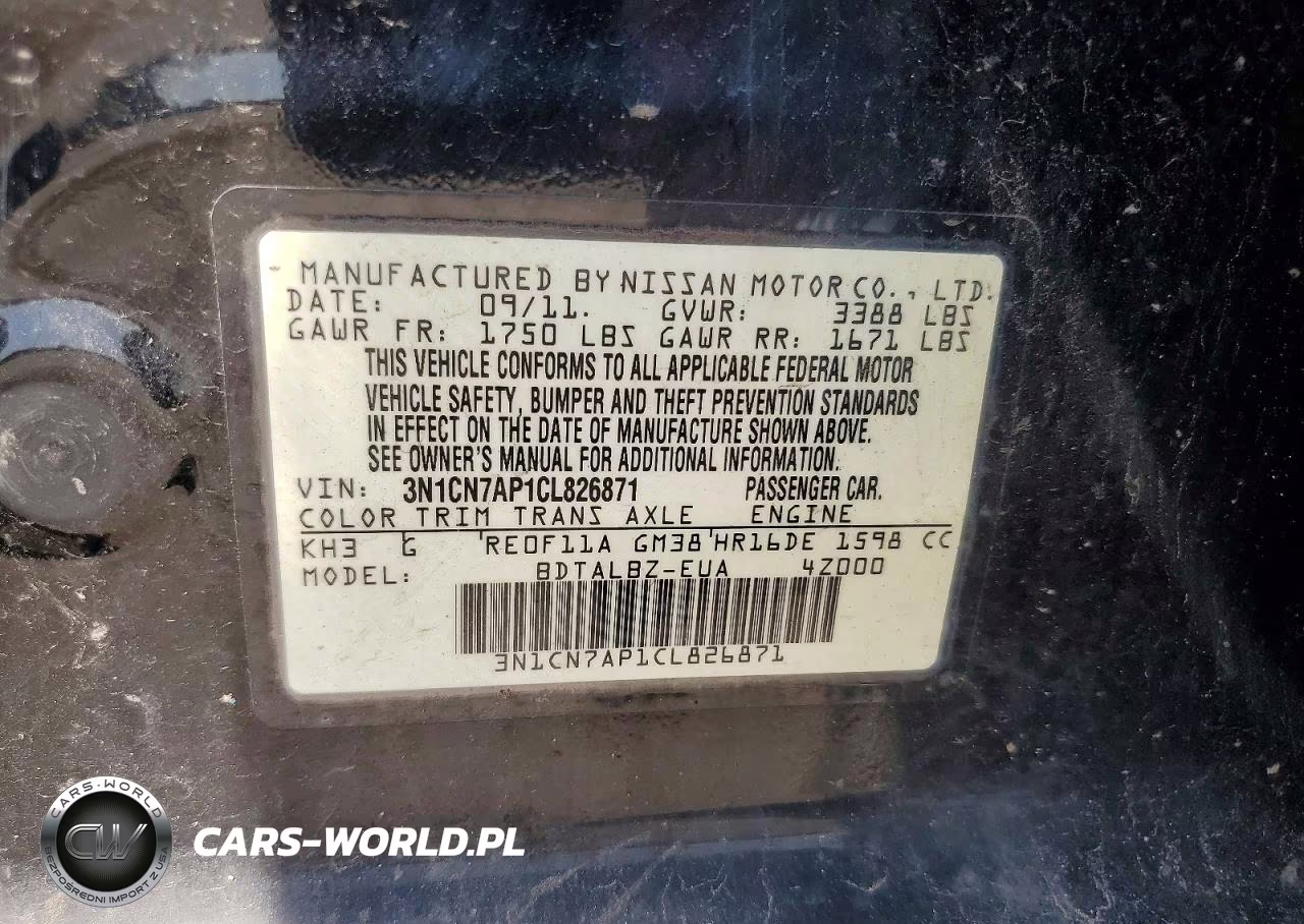 2012 Nissan Versa 1.6 S VIN:3N1CN7AP1CL826871 - 12