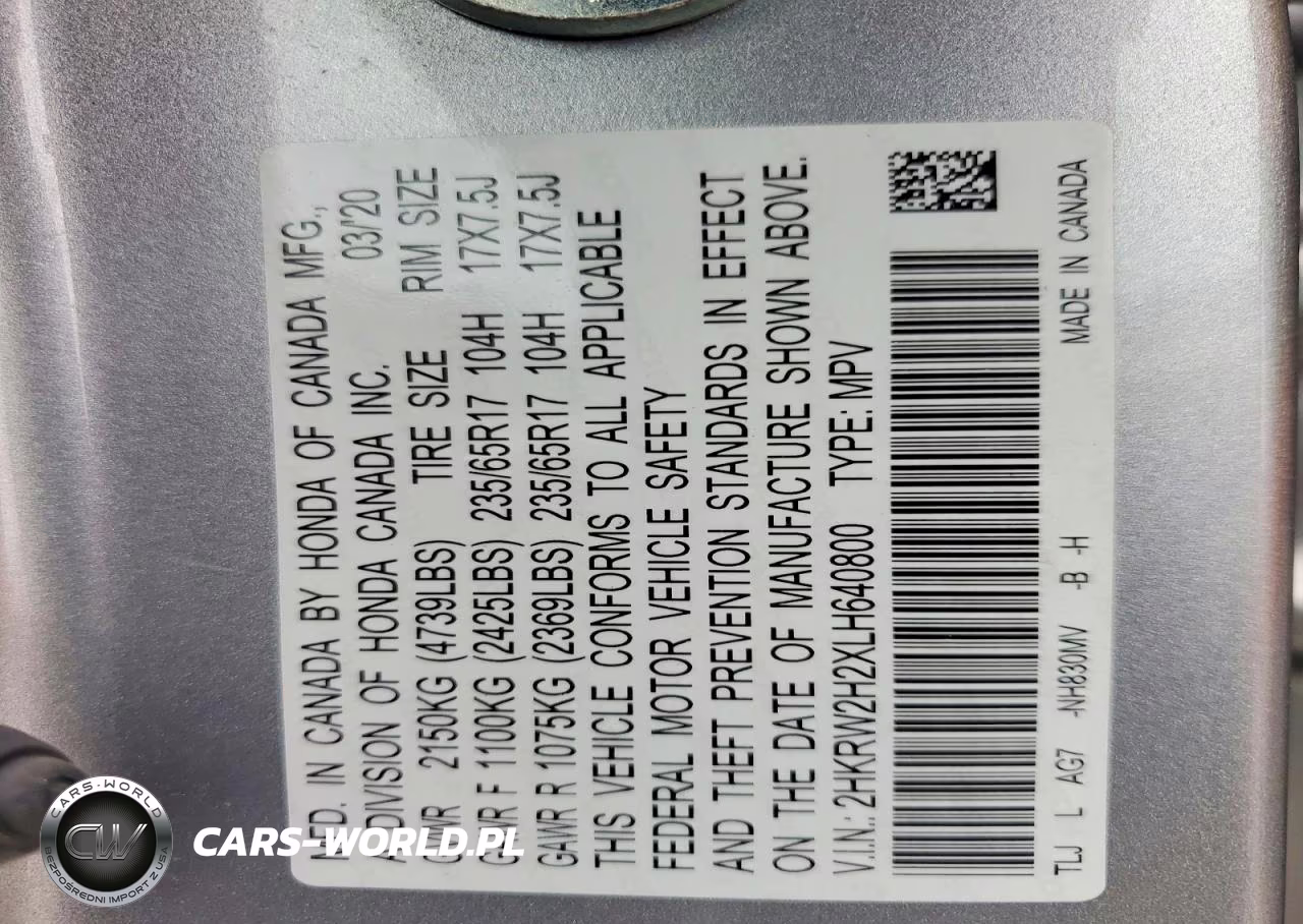 2020 Honda Cr-V Lx VIN:2HKRW2H2XLH640800 - 14