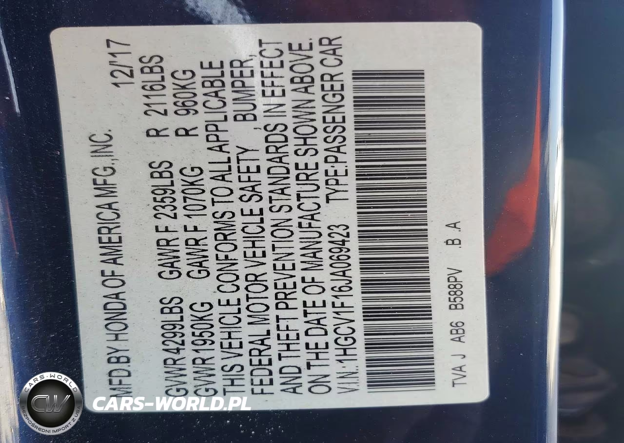 2018 Honda Accord Lx VIN:1HGCV1F16JA069423 - 13