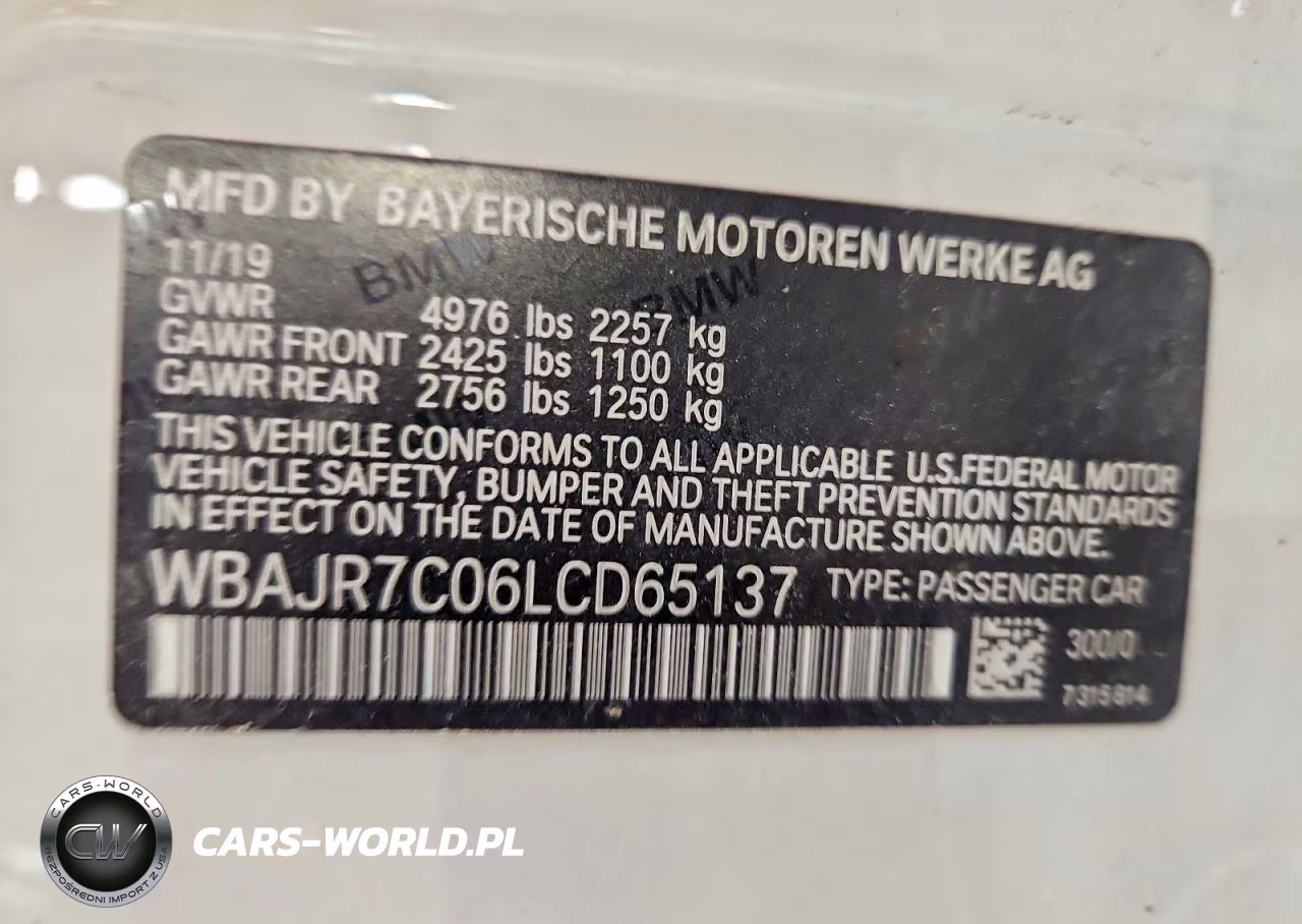 2020 BMW 530 Xi VIN:WBAJR7C06LCD65137 - 12