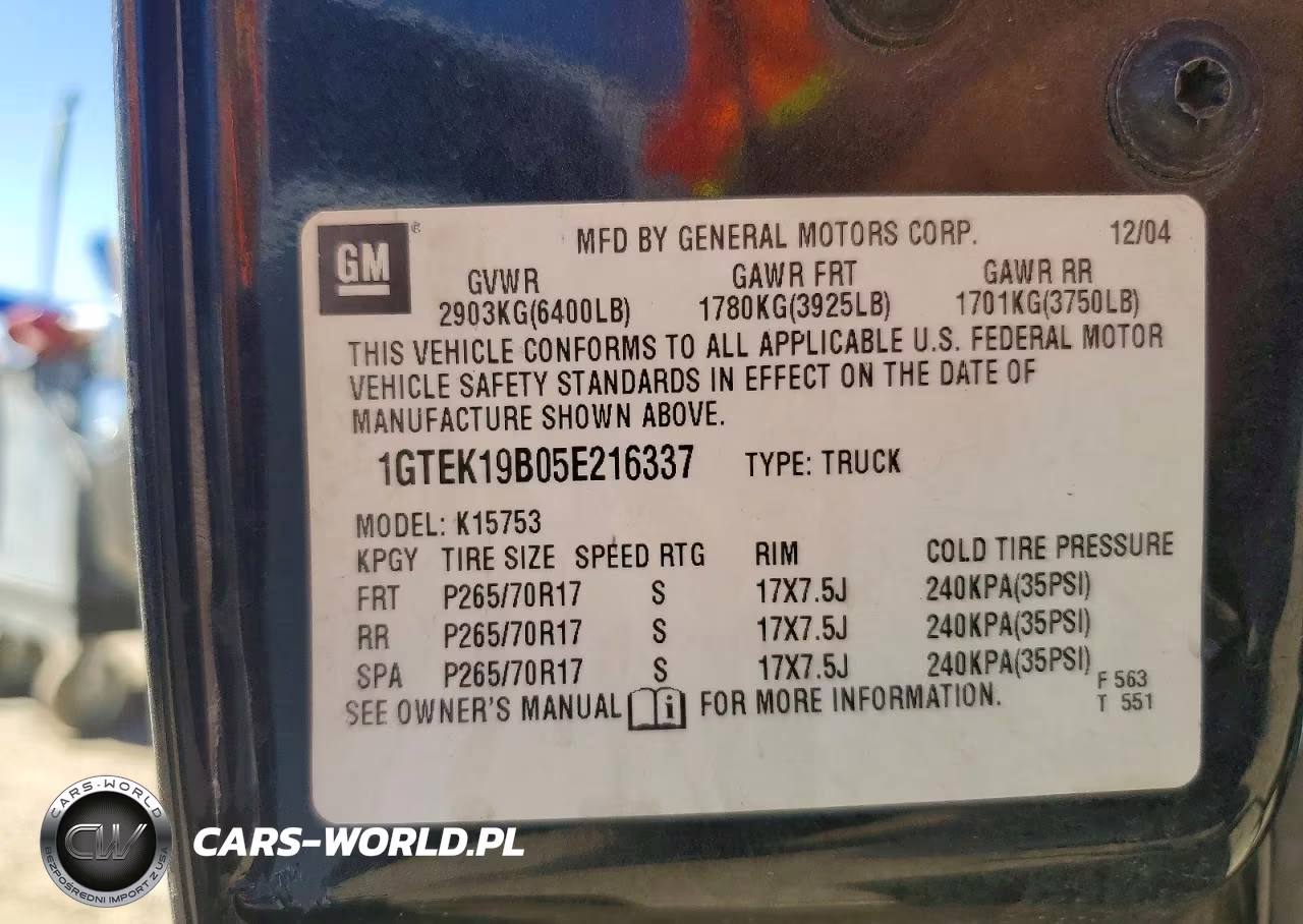2005 GMC New Sierra K1500 VIN:1GTEK19B05E216337 - 12