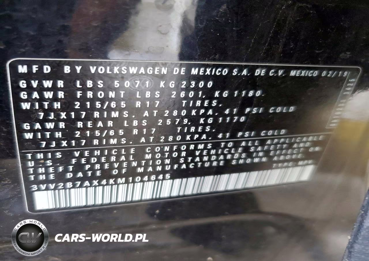 2019 Volkswagen Tiguan Se VIN:3VV2B7AX4KM104645 - 14