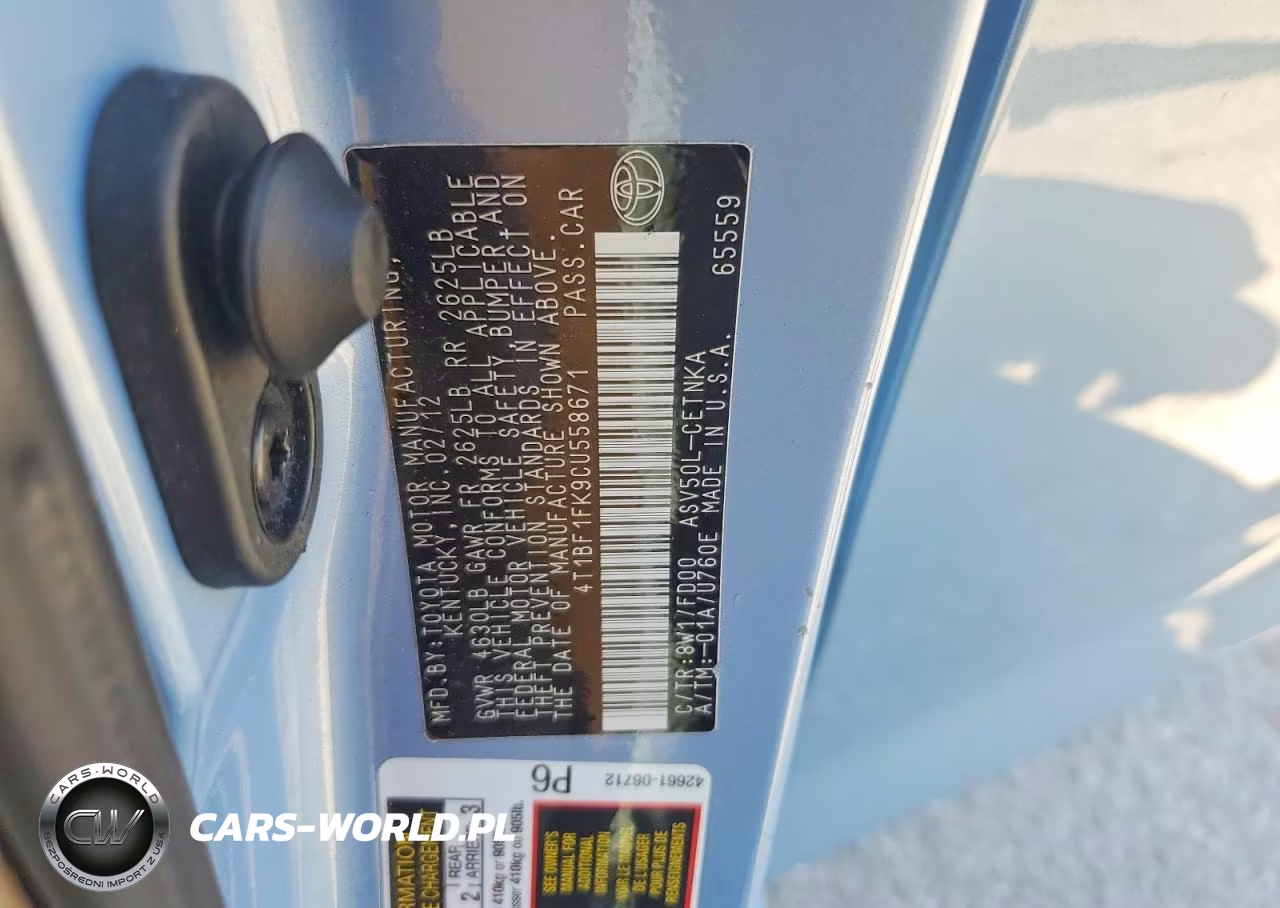 2012 Toyota Camry Le VIN:4T1BF1FK9CU558671 - 12