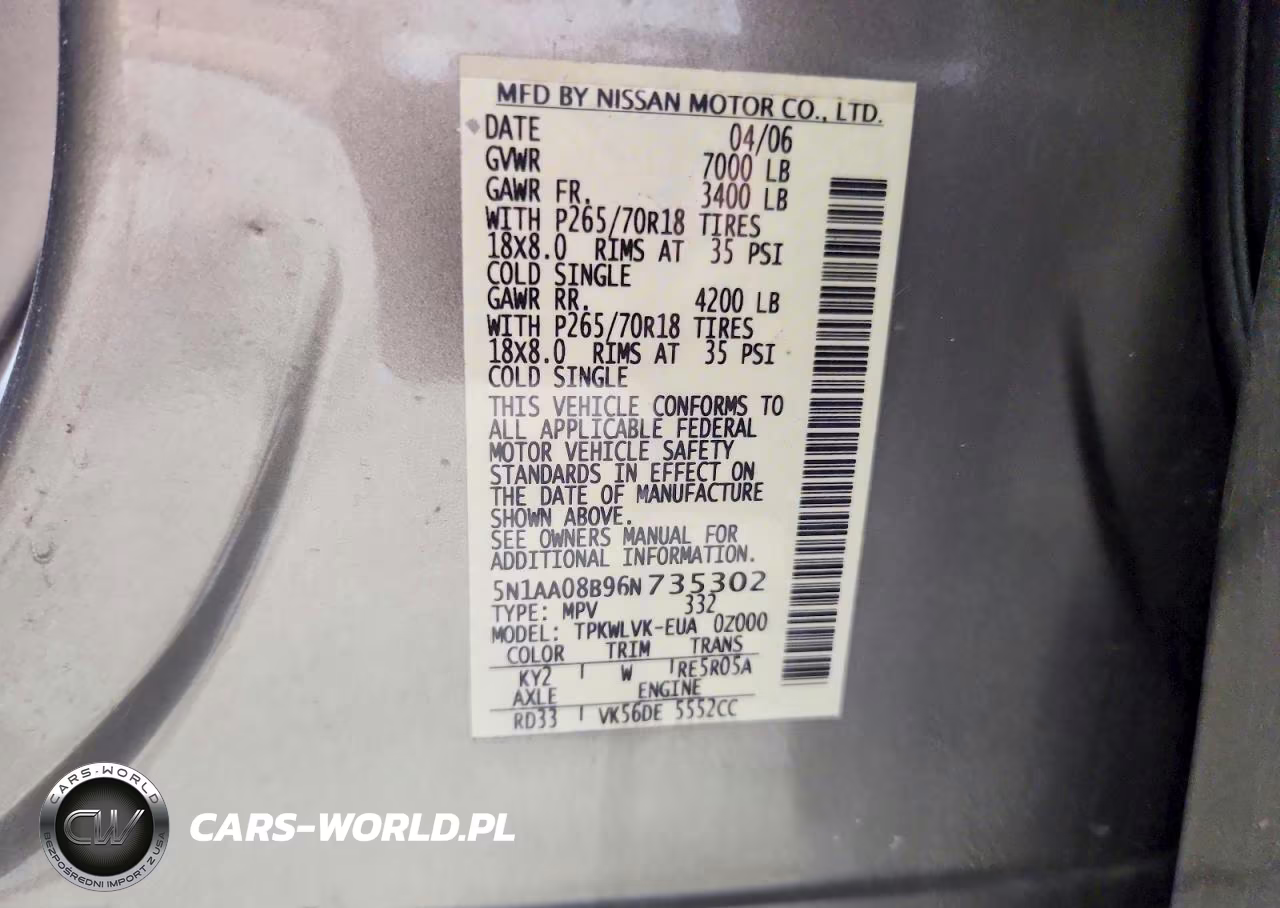 2006 Nissan Armada Se VIN:5N1AA08B96N735302 - 13