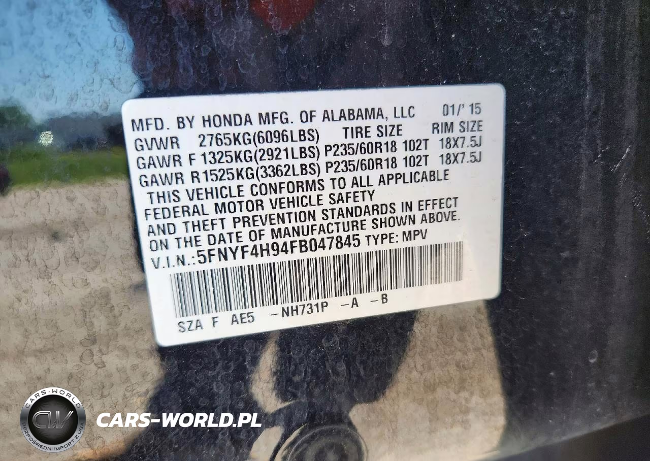 2015 Honda Pilot Touring VIN:5FNYF4H94FB047845 - 13