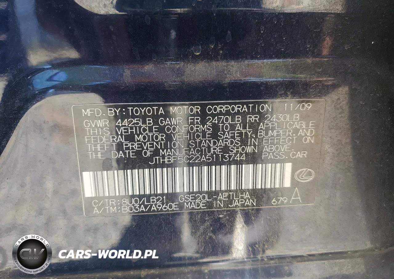 2010 Lexus Is 250 VIN:JTHBF5C22A5113744 - 12